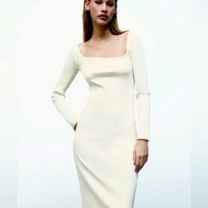 Zara Asymmetric Rib Dress. Oyster white.